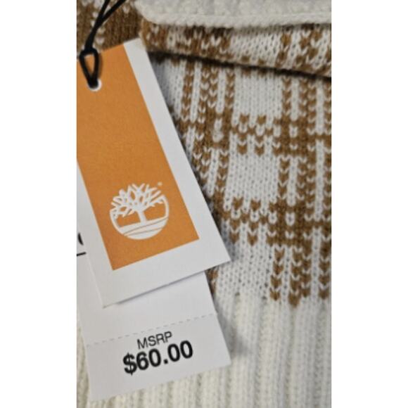 Timberland Buffalo Plaid Scarf Tan & Cream White Knit Acrylic New in package - Picture 6 of 6